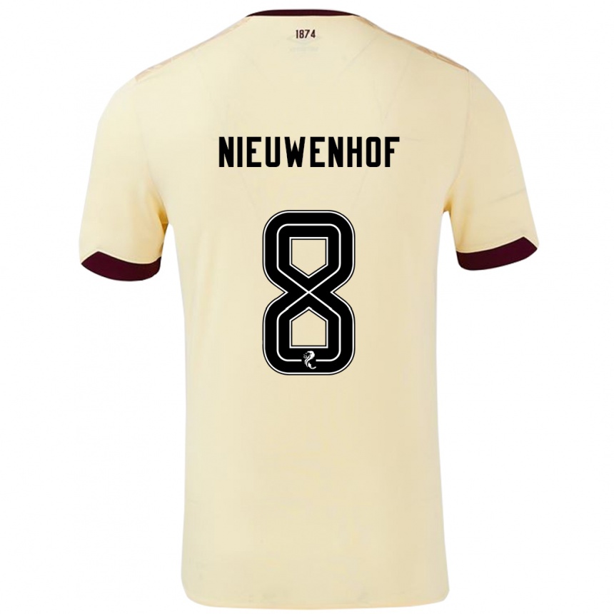 Kids Football Calem Nieuwenhof #8 Cream Burgundy Away Jersey 2024/25 T-Shirt Australia