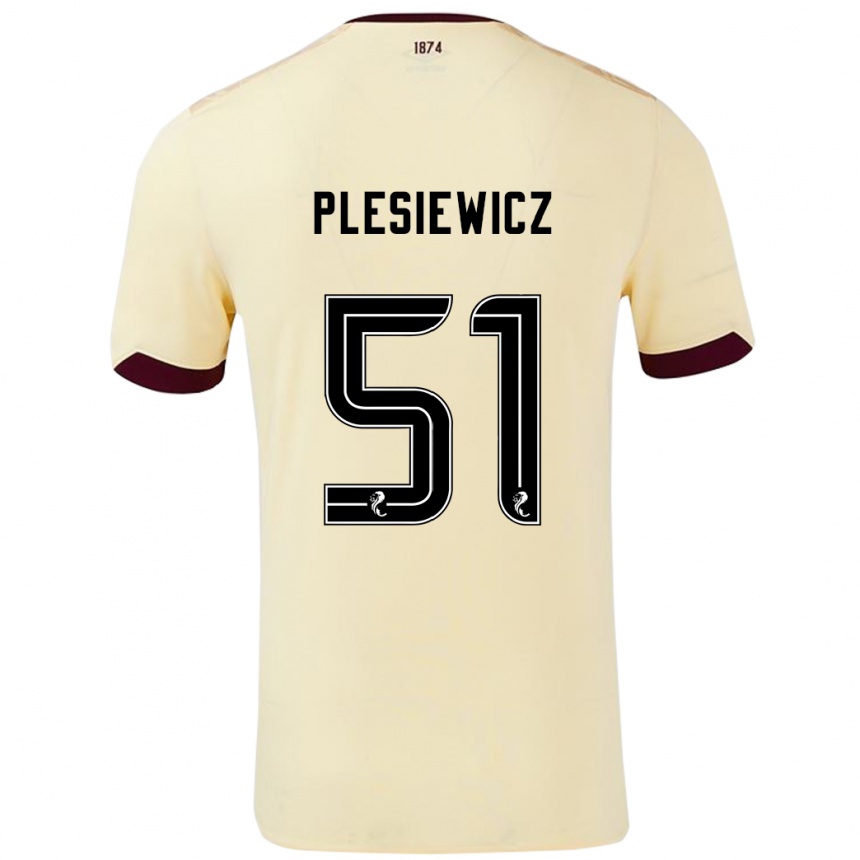 Kids Football Szymon Plesiewicz #51 Cream Burgundy Away Jersey 2024/25 T-Shirt Australia