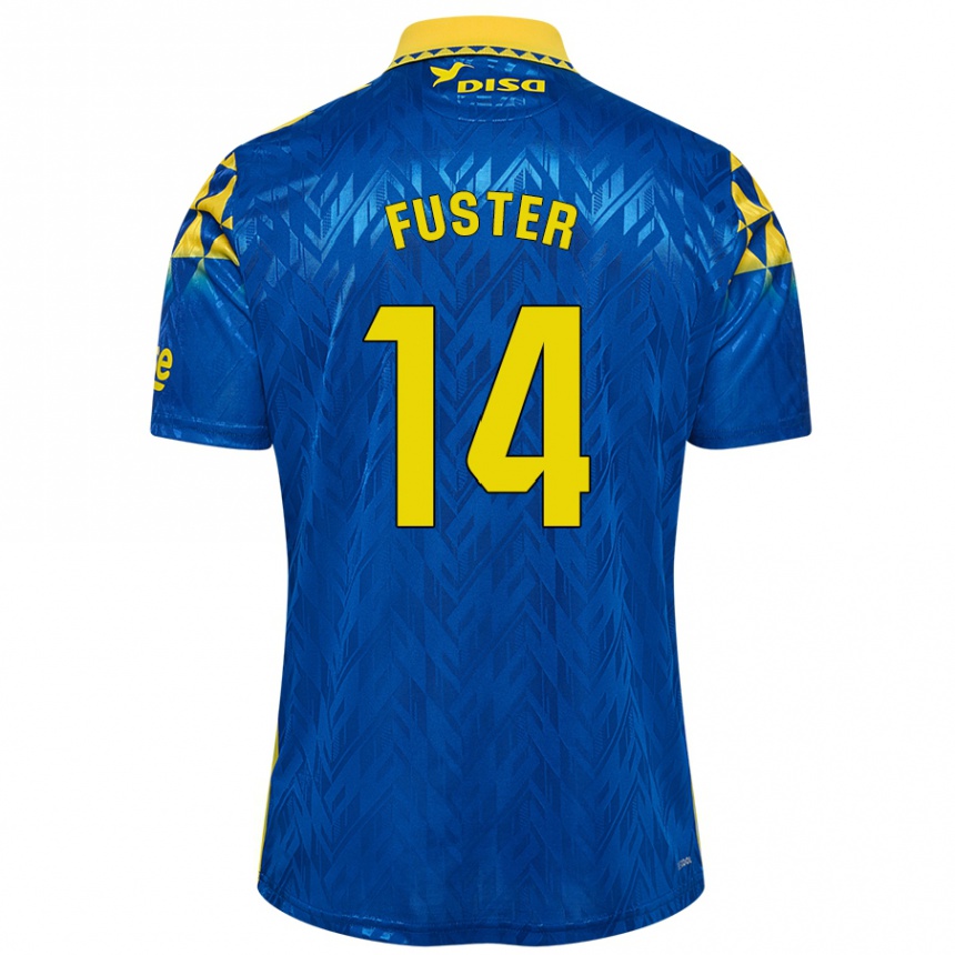 Kids Football Manu Fuster #14 Blue Yellow Away Jersey 2024/25 T-Shirt Australia