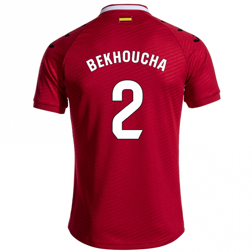 Kids Football Ismael Bekhoucha #2 Dark Red Away Jersey 2024/25 T-Shirt Australia