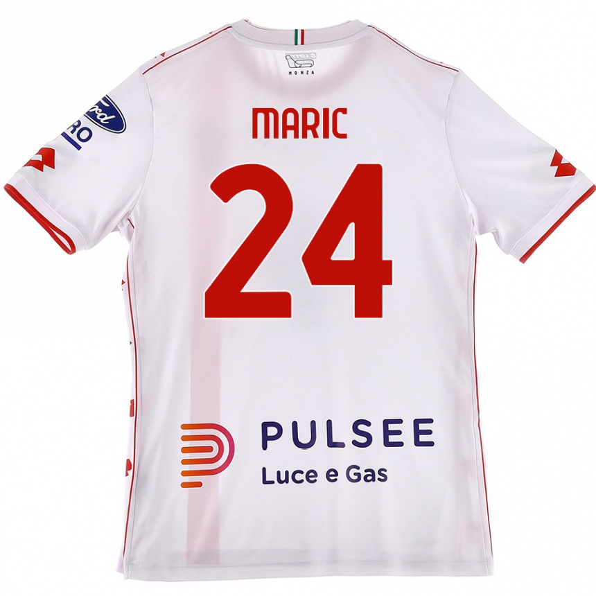 Kids Football Mirko Maric #24 White Red Away Jersey 2024/25 T-Shirt Australia