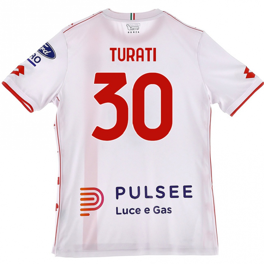 Kids Football Stefano Turati #30 White Red Away Jersey 2024/25 T-Shirt Australia