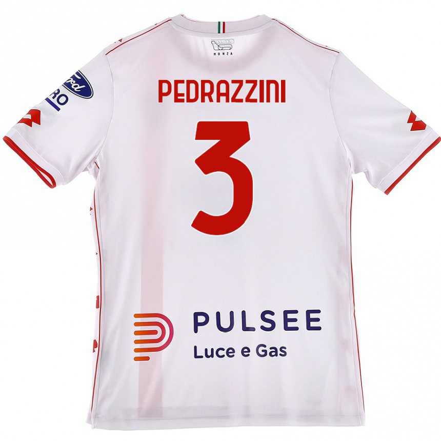 Kids Football Carlo Pedrazzini #3 White Red Away Jersey 2024/25 T-Shirt Australia