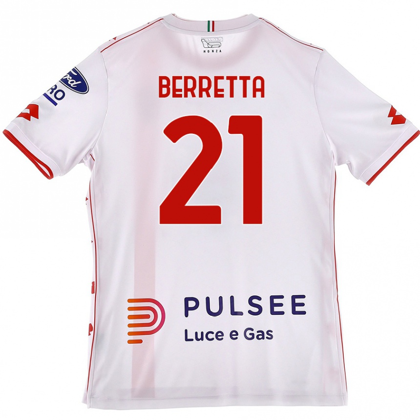 Kids Football Alessandro Berretta #21 White Red Away Jersey 2024/25 T-Shirt Australia