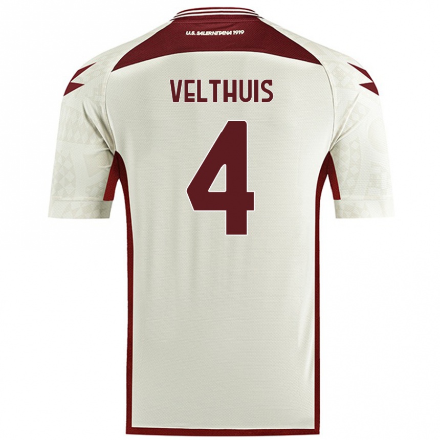 Kids Football Tijs Velthuis #4 Cream Color Away Jersey 2024/25 T-Shirt Australia