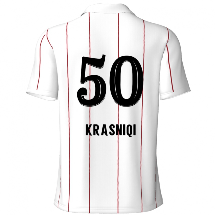 Kids Football Laurit Krasniqi #50 White Black Away Jersey 2024/25 T-Shirt Australia