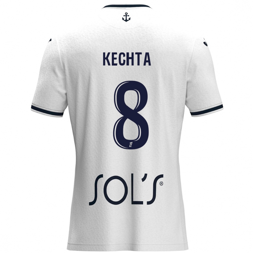 Kids Football Yassine Kechta #8 White Dark Blue Away Jersey 2024/25 T-Shirt Australia