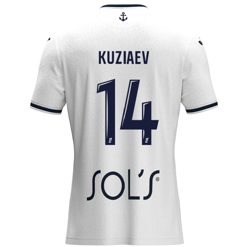 Kids Football Daler Kuzyaev #14 White Dark Blue Away Jersey 2024/25 T-Shirt Australia