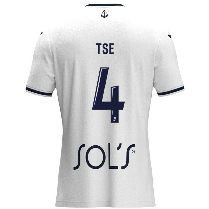 Kids Football Élisabeth Tsé #4 White Dark Blue Away Jersey 2024/25 T-Shirt Australia