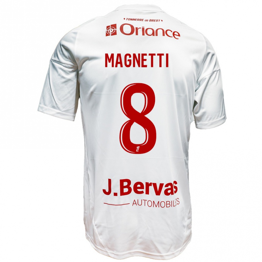 Kids Football Hugo Magnetti #8 White Red Away Jersey 2024/25 T-Shirt Australia