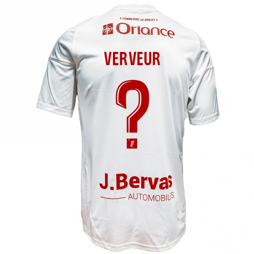 Kids Football Titouan Verveur #0 White Red Away Jersey 2024/25 T-Shirt Australia