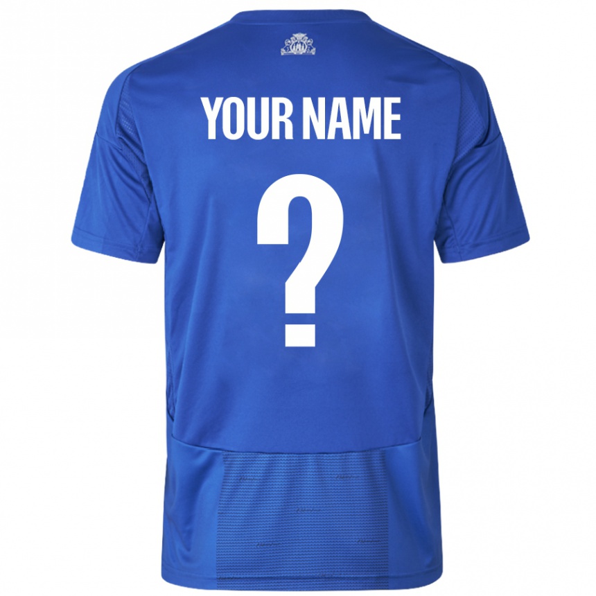 Kids Football Your Name #0 White Blue Away Jersey 2024/25 T-Shirt Australia