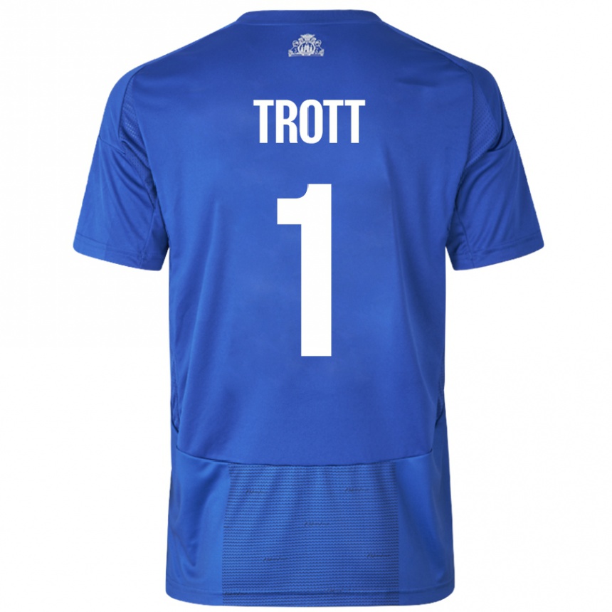 Kids Football Nathan Trott #1 White Blue Away Jersey 2024/25 T-Shirt Australia