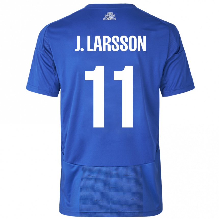 Kids Football Jordan Larsson #11 White Blue Away Jersey 2024/25 T-Shirt Australia