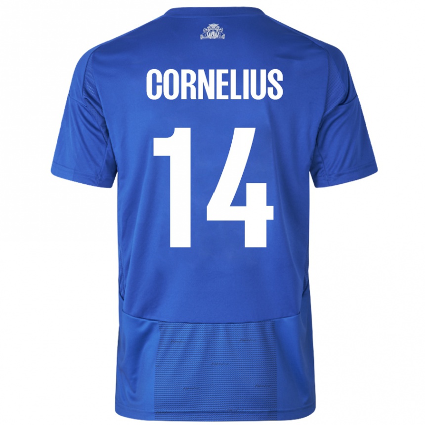 Kids Football Andreas Cornelius #14 White Blue Away Jersey 2024/25 T-Shirt Australia