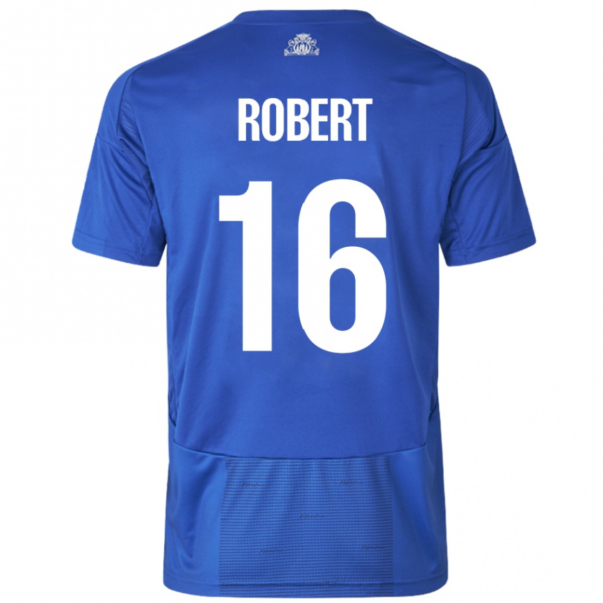 Kids Football Robert #16 White Blue Away Jersey 2024/25 T-Shirt Australia