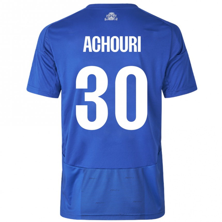 Kids Football Elias Achouri #30 White Blue Away Jersey 2024/25 T-Shirt Australia