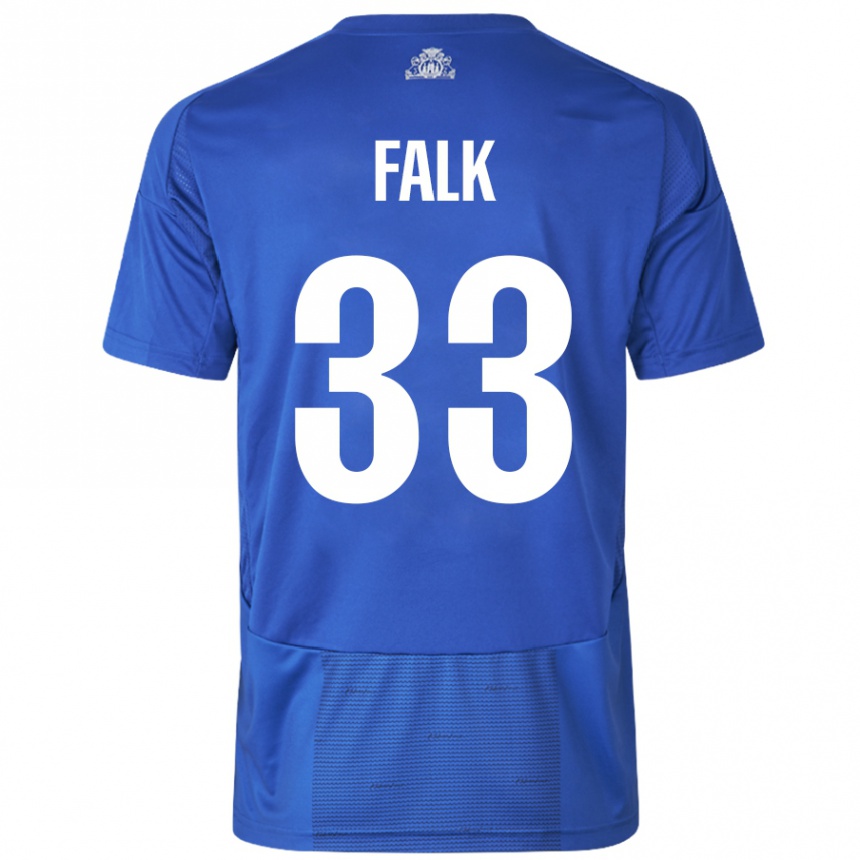 Kids Football Rasmus Falk #33 White Blue Away Jersey 2024/25 T-Shirt Australia