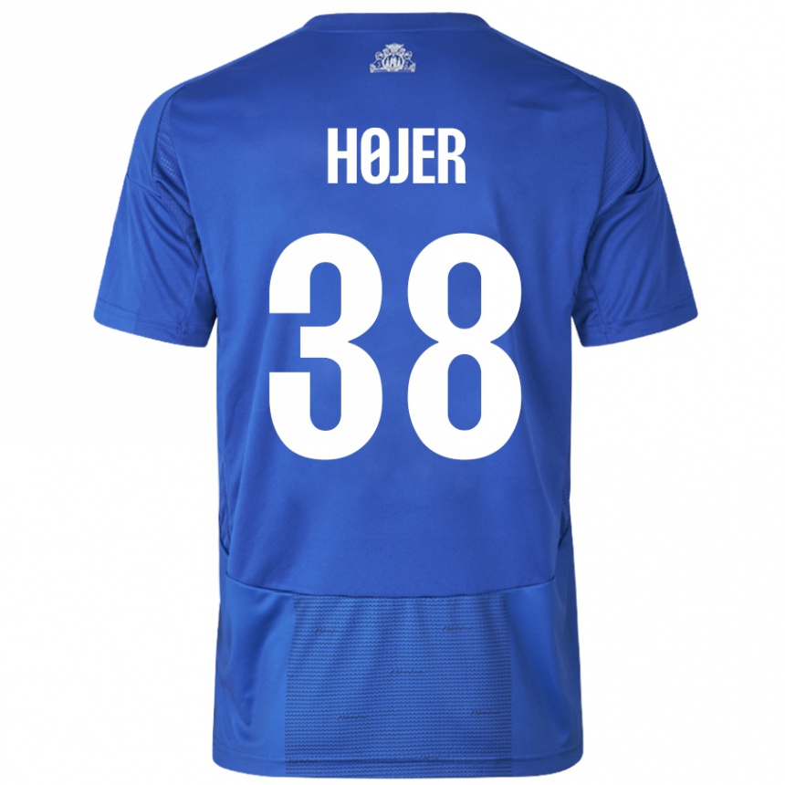 Kids Football Oliver Højer #38 White Blue Away Jersey 2024/25 T-Shirt Australia