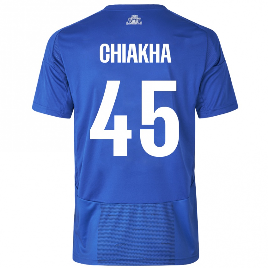 Kids Football Amin Chiakha #45 White Blue Away Jersey 2024/25 T-Shirt Australia