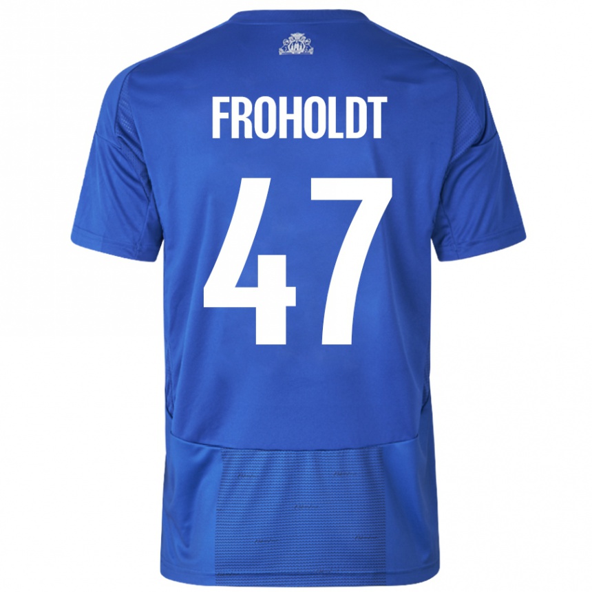 Kids Football Victor Froholdt #47 White Blue Away Jersey 2024/25 T-Shirt Australia