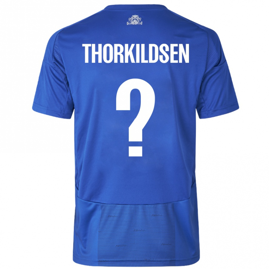 Kids Football Elias Thorkildsen #0 White Blue Away Jersey 2024/25 T-Shirt Australia