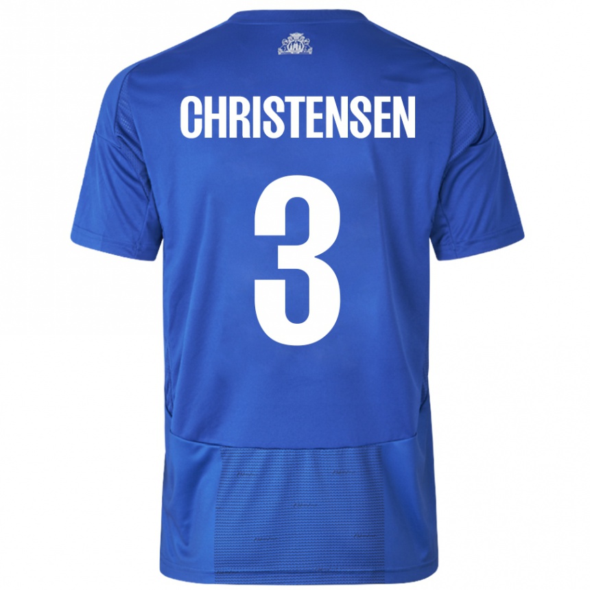 Kids Football Sebastian Christensen #3 White Blue Away Jersey 2024/25 T-Shirt Australia