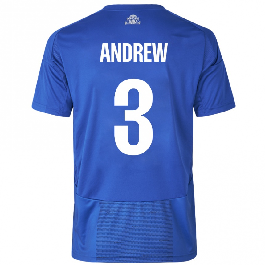 Kids Football Tristan Andrew #3 White Blue Away Jersey 2024/25 T-Shirt Australia