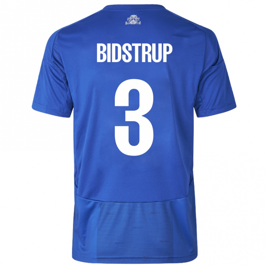 Kids Football Hjalte Bidstrup #3 White Blue Away Jersey 2024/25 T-Shirt Australia