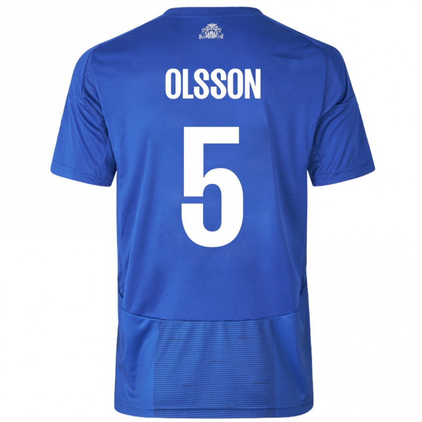 Kids Football Cornelius Olsson #5 White Blue Away Jersey 2024/25 T-Shirt Australia