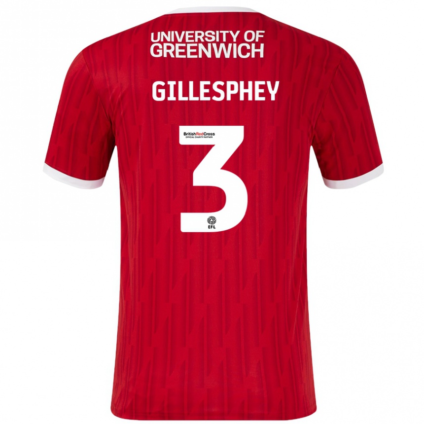 Men Football Macaulay Gillesphey #3 Red White Home Jersey 2024/25 T-Shirt Australia