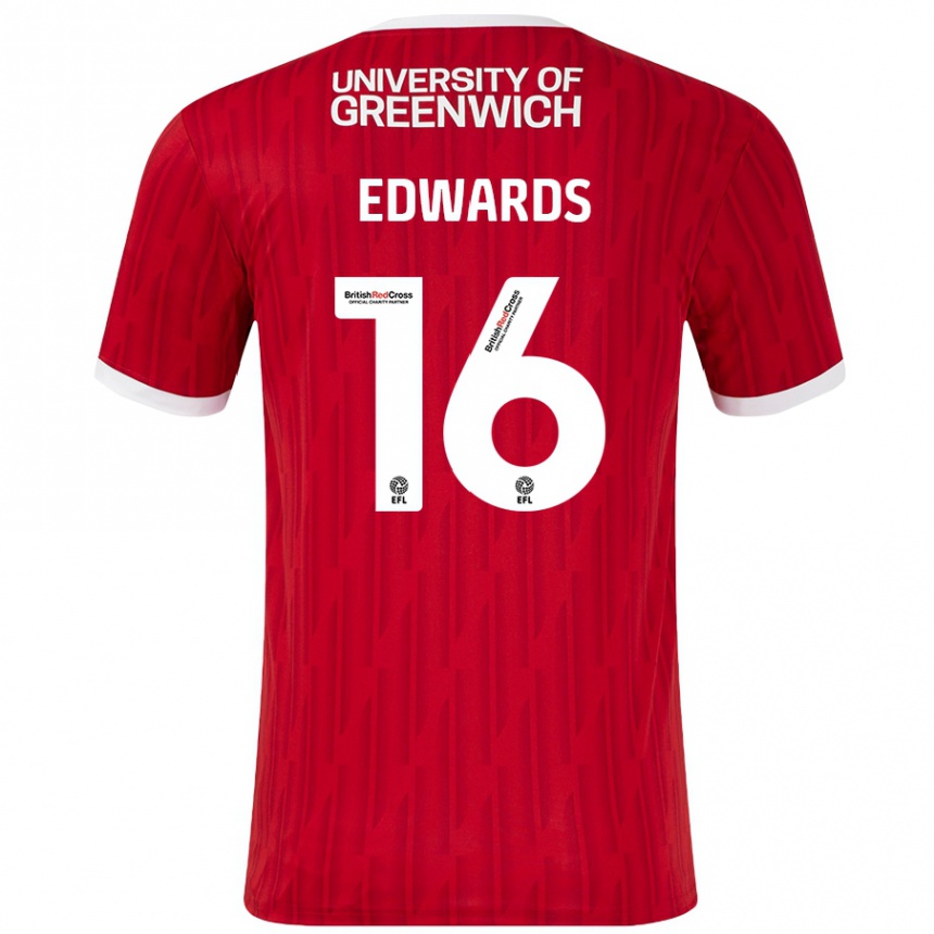 Men Football Josh Edwards #16 Red White Home Jersey 2024/25 T-Shirt Australia