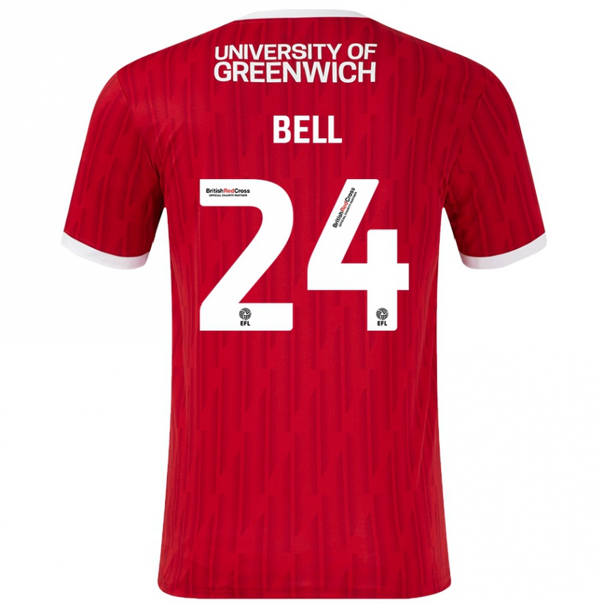 Men Football Taylor Bell #24 Red White Home Jersey 2024/25 T-Shirt Australia