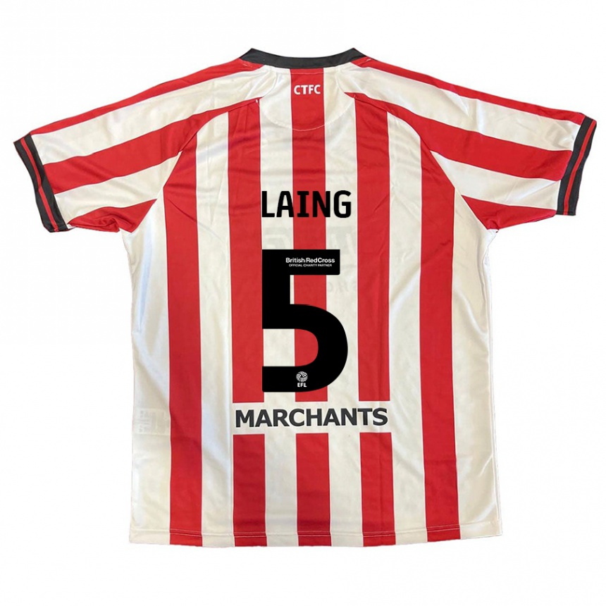 Men Football Levi Laing #5 Red White Home Jersey 2024/25 T-Shirt Australia