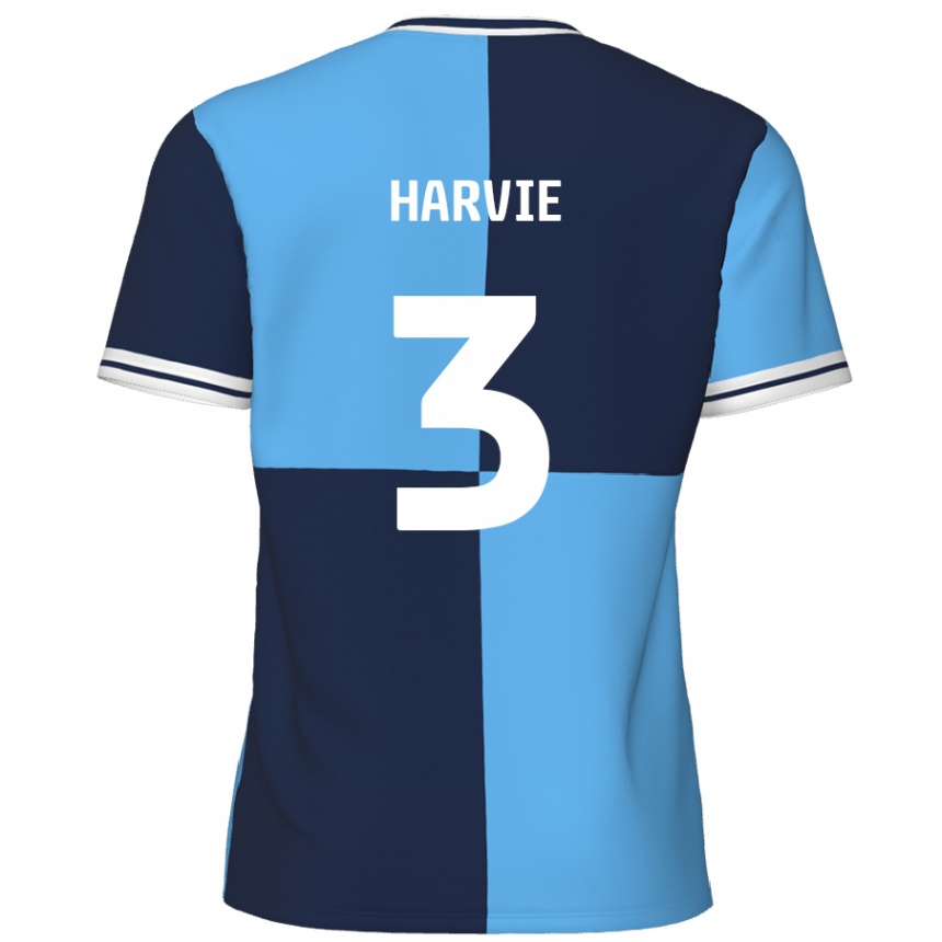 Men Football Daniel Harvie #3 Sky Blue Dark Blue Home Jersey 2024/25 T-Shirt Australia