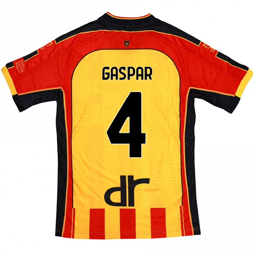 Men Football Kialonda Gaspar #4 Yellow Red Home Jersey 2024/25 T-Shirt Australia