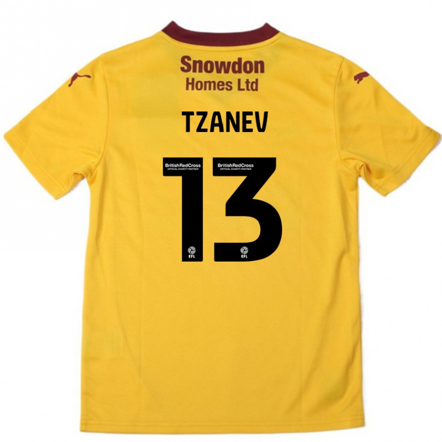 Men Football Nik Tzanev #13 Orange  Burgundy Away Jersey 2024/25 T-Shirt Australia