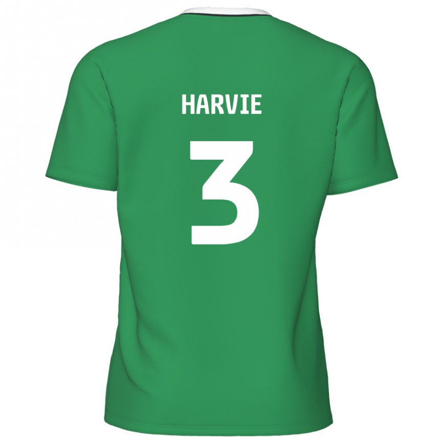 Men Football Daniel Harvie #3 Green White Stripes Away Jersey 2024/25 T-Shirt Australia