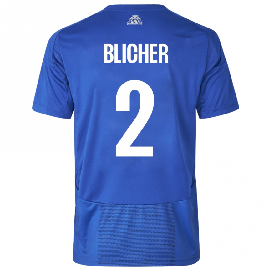 Men Football Nicolai Blicher #2 White Blue Away Jersey 2024/25 T-Shirt Australia